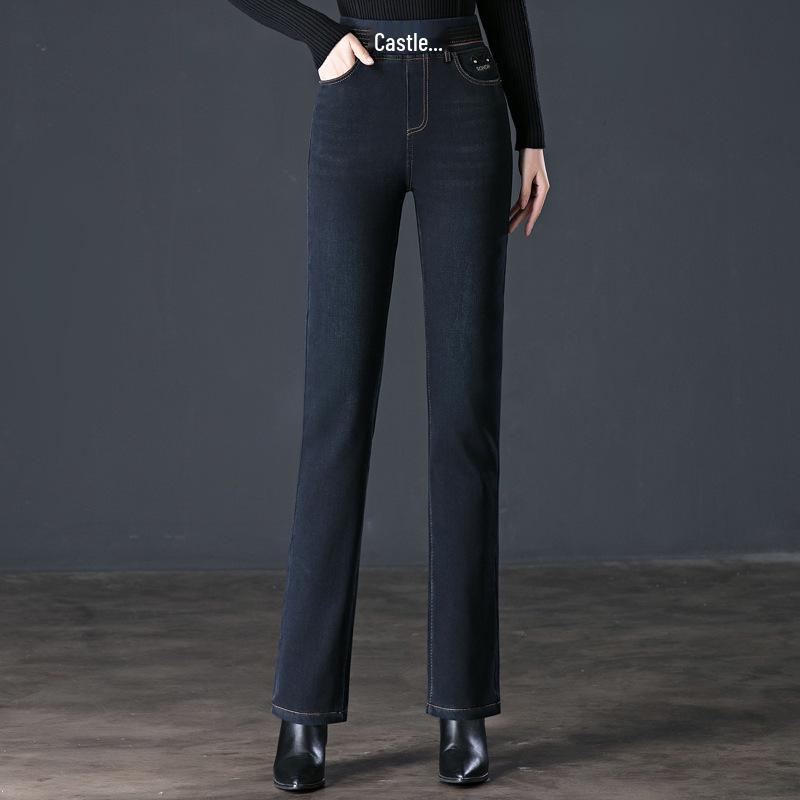 

Plus Velvet Winter Jeans for Middle-Aged & Elderly Women - High Waist, Elastic, Stretch, Straight Leg, Versatile and Thickened for Warmth. 2XL синий