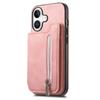 For iPhone 16 Plus Case Magnetic Detachable Zipper Card Holder Leather+TPU Phone Cover
