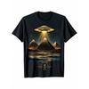 UFO Illuminates Egyptian Pyramids Graphic Tee Casual Black TShirt SciFi Alien Enthusiast Gift