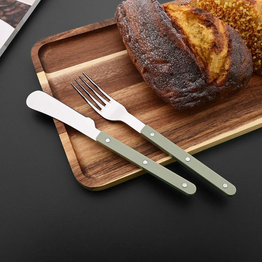 1/4/6Set Acrylic Handle Knife Fork Set Stainless Steels Dinner Cutlery Set Green Silver Western Dinnerware Home Kitchen Flatware