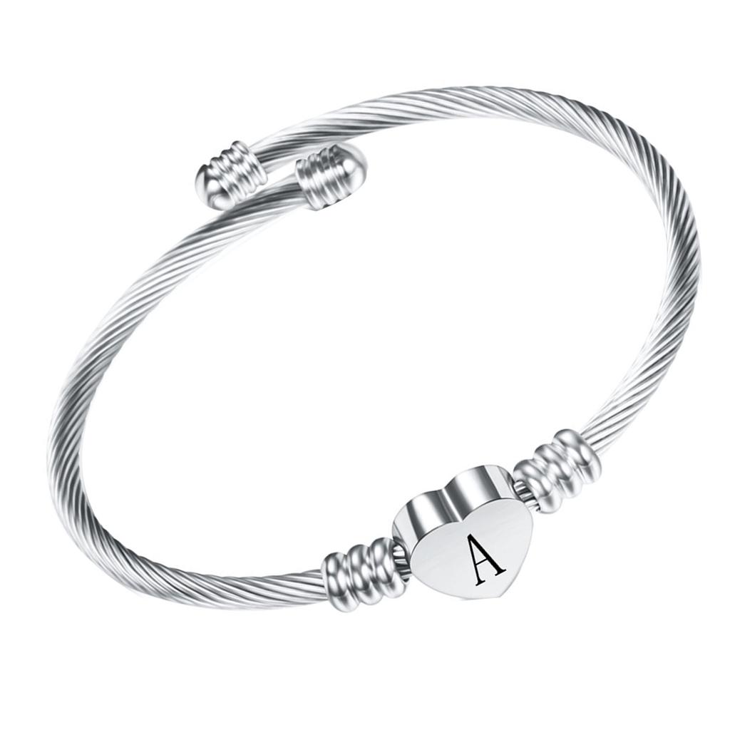 Titanium Steel Bracelet Elegant Classic Simple Design Letter A Heart Shape Bracelet for Women