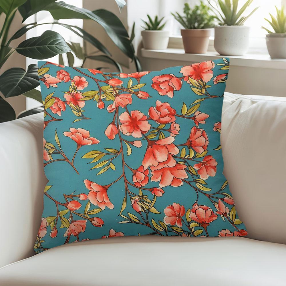 Coral Bloom square Jacquard Pillow Cover for Sofa Office Waist Cushion Cover Home Decorative Pillowcase