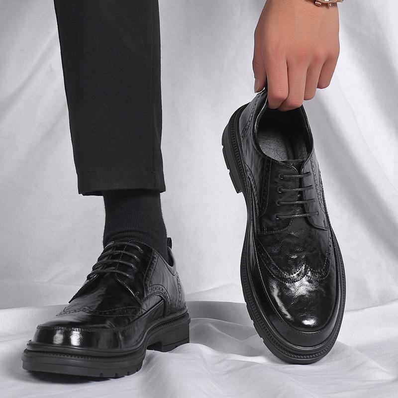 men business formal leather shoes lace up brogue men's casual dress shoes black classic Italian formal oxford men's office shoes