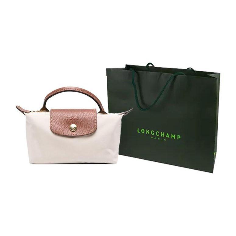 Longchamp Le Pliage 17 Drukknoop Ritssluiting Korte Handgreep Tas Met Leerafwerking Dames handtassen Beige 34175089p71