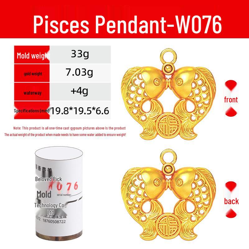 Pisces Koi Necklace Pendant Mold - Spitting Treasure, Peace, Wealth, Good Luck Fu Fish Jewelry