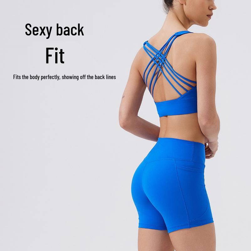 Women's High Elastic Criss-Cross Back Sports Bra - Nude Feel for Yoga and Running