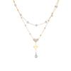 18K Gold Plated Layered Pearl Heart Pendant Necklace, Dainty Double Chain Y-Drop Lariat Choker for Women, Trendy Jewelry
