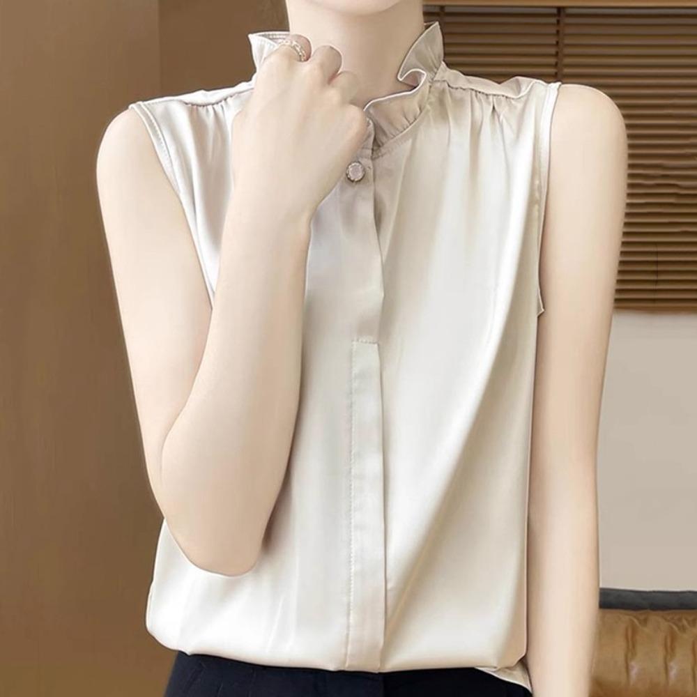Ruffles Sleeveless Blouse Thin T Shirt Women Sweet Shirts Crop Tops  Summer