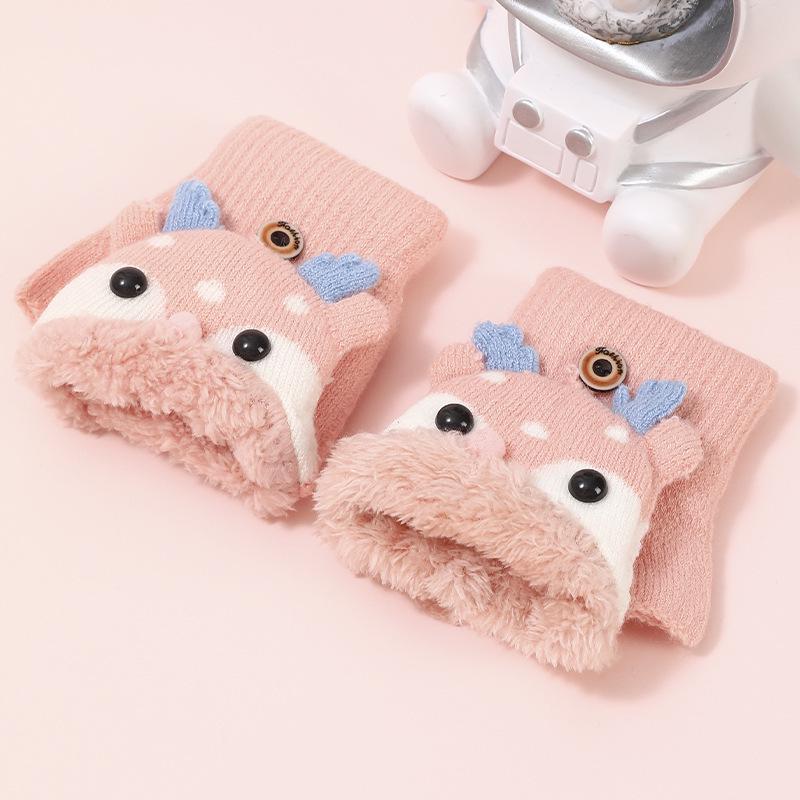 Korean-Style Cute Cartoon Fawn Flip Gloves for Students – Warm, Cold-Proof Gloves for Autumn and Winter Riding & Writing