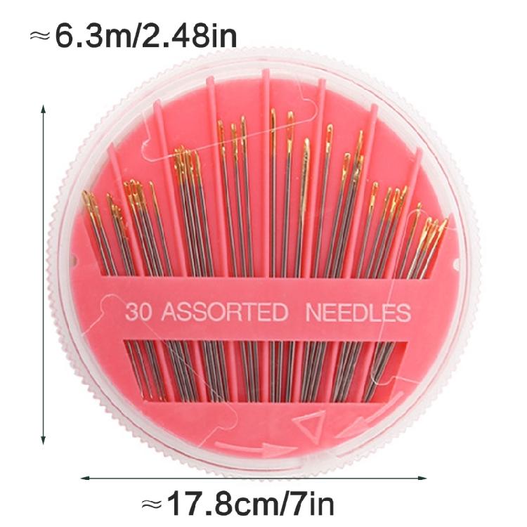 30Pcs Gold Eye Sewing Needle In Alloy Materials and Protective Round Case for Fashion Designers Craft