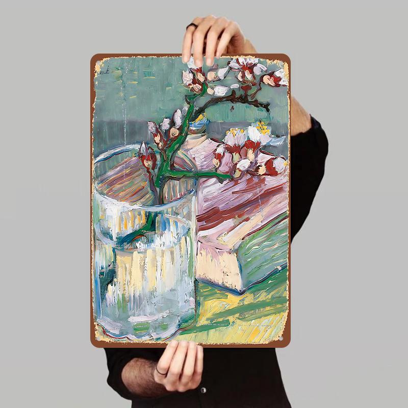 Van Gogh Style Apricot Blossom Glass Vase Decorative Painting Modern Living Room Metal Iron Wall Art Home Decor