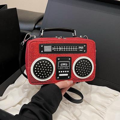 Foreign Trade Sequined Radio Box Bag  New European and American Fashion Contrasting Color Shoulder Bag Women's Versatile Messenger Bag