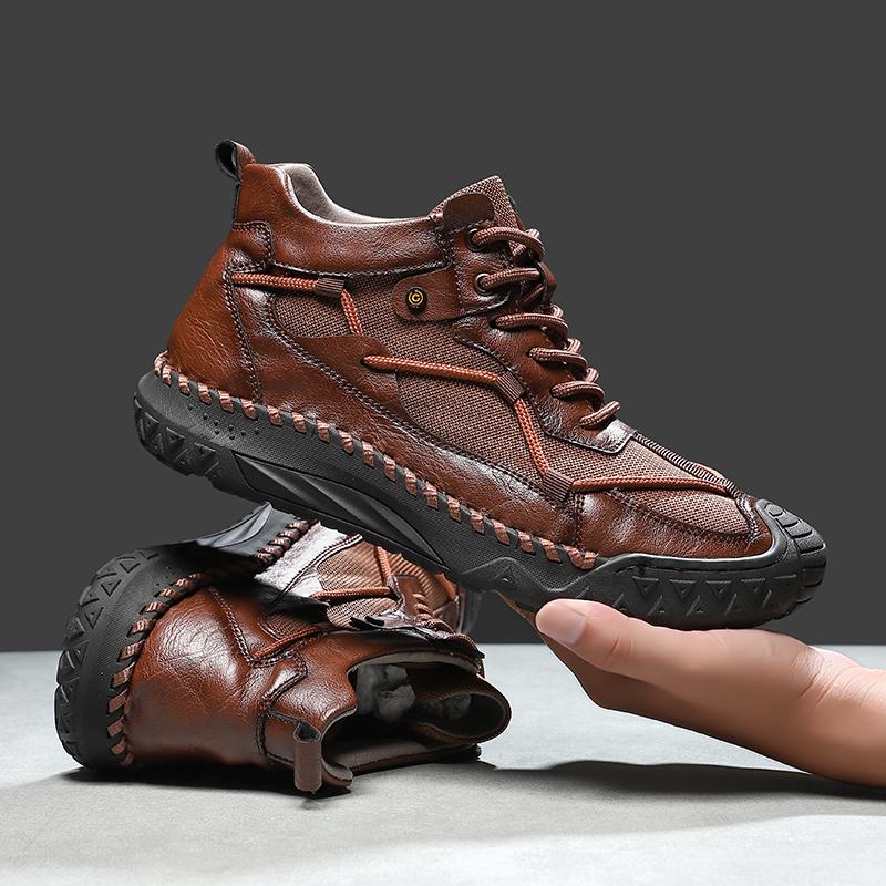 Fashion Outdoor Mens Casual Leather Ankle Boots Fashion Motorcycle Shoes Versatile Man Casual Shoes Comfortable Sports Footwear Sneakers