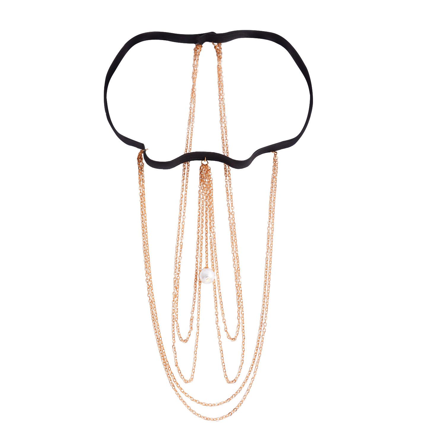 

Casual sexy babes stretch band anklet leg chain imitation pearl tassel thin chain leg chain beach leg ring золотой