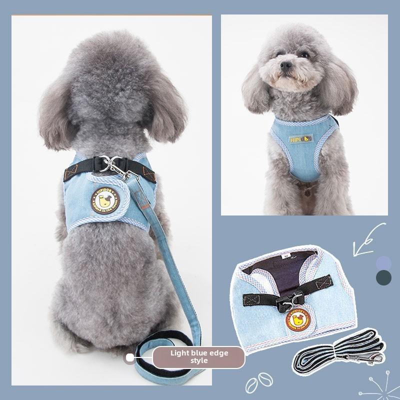 Dog Out Denim Vest Leash Pet Walking Dog Rope Cat Chest Strap Anti-break Free Breathable Cat Rope