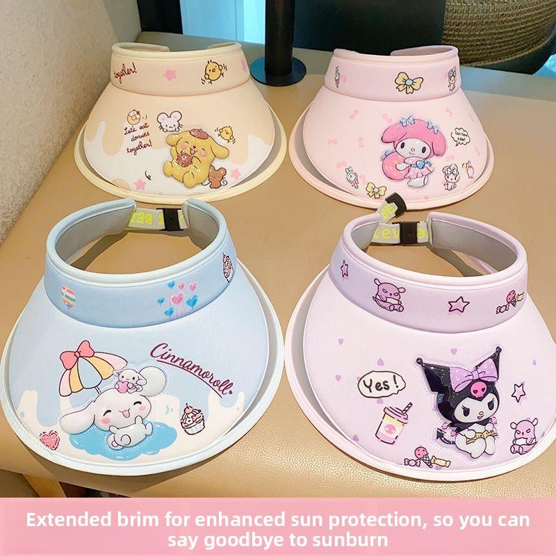 My Melody Sun Visor UV Protection Cute Cartoon Character Hollow Out Breathable Hat for Boys Girls Beach Summer Sanrio Gift
