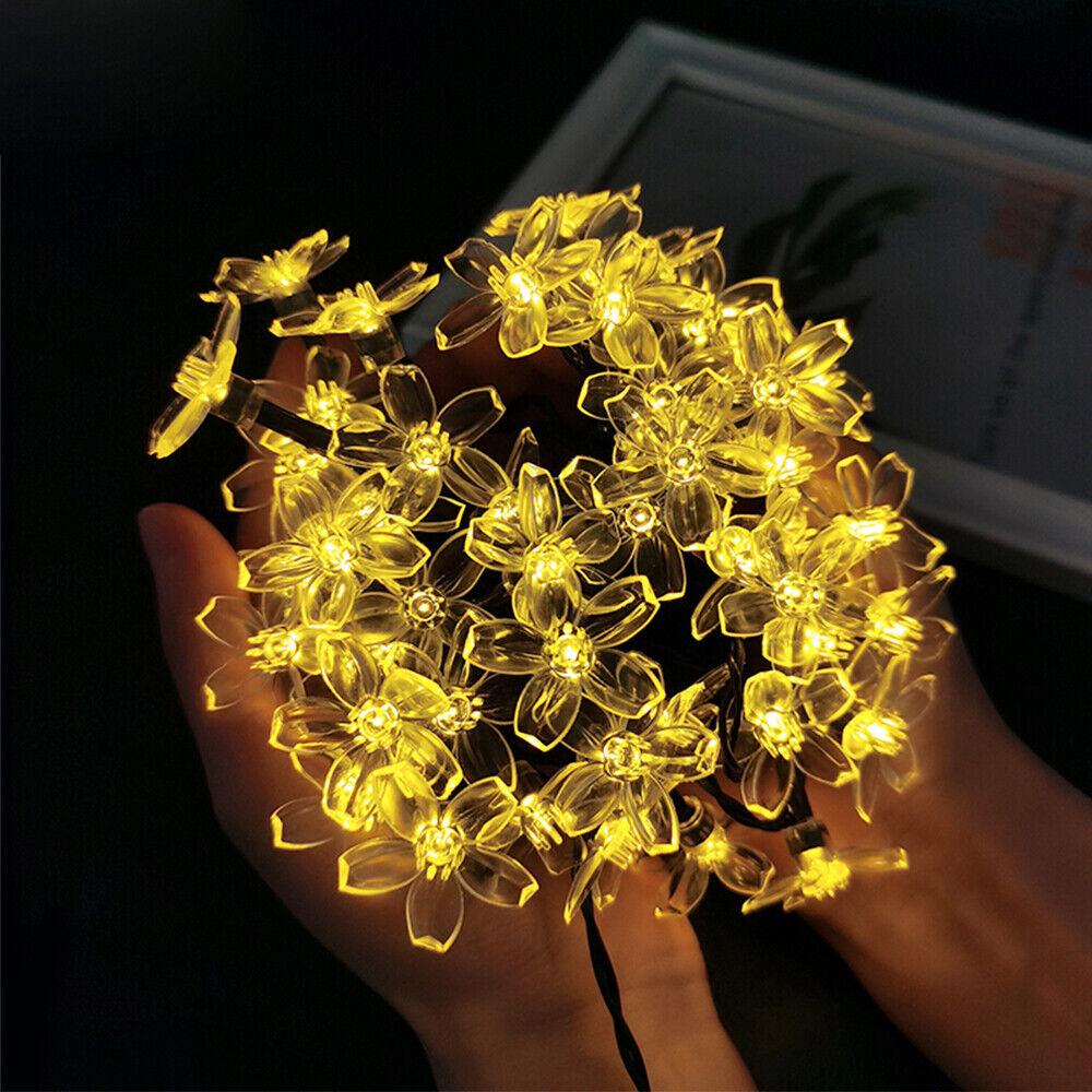 7M/12M Sakura Solar String Lights Garland Lawn Lamp Waterproof Christmas Garden LED Cherry Blossom Fairy Outdoor Lighting Decor