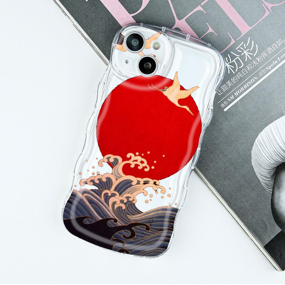 Crane Wave Chinese Style Phone Cases for IPhone 11 12 14 13 Pro Max Shell for IPhone 8 7 Plus SE20 XR XS MAX X Shockproof Covers