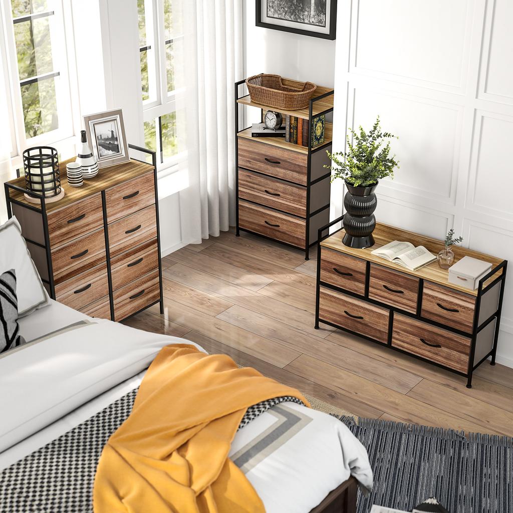 Industrial-style Storage Unit with 3 Removable Fabric Drawers and 2 Shelves - 60 X 29 X 101cm - MDF and Metal