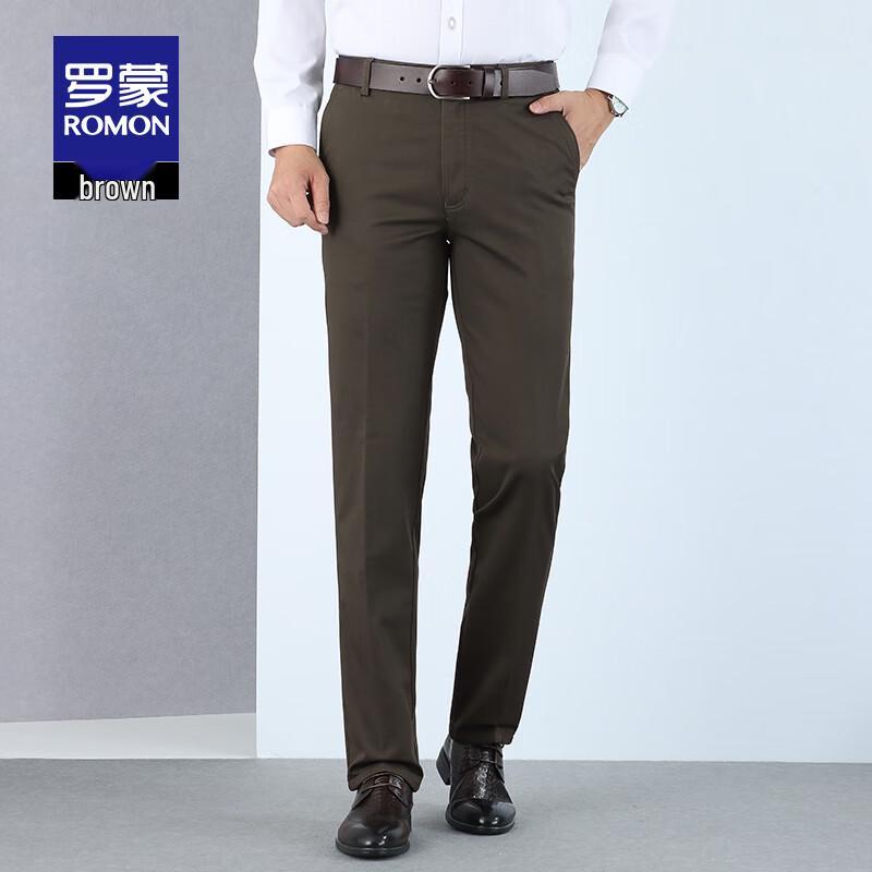 Luomeng Men's Thickened Fleece Straight-Leg Business Casual Pants