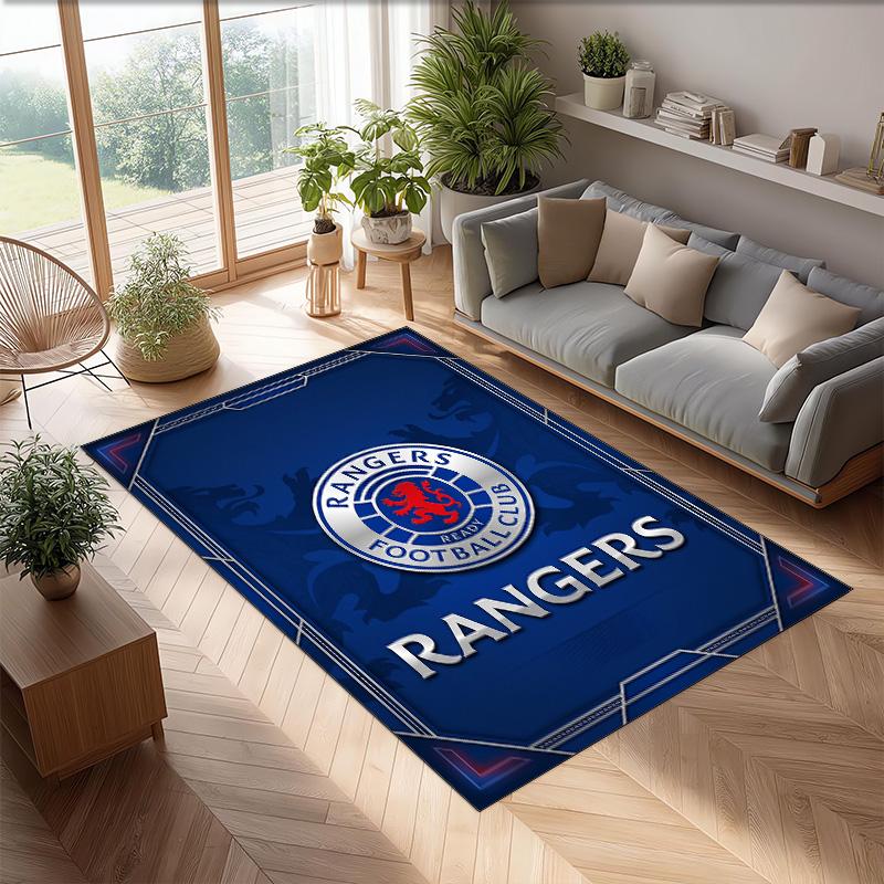 Tappeto Morbido per Area Calcio Rangers FC con Motivo Calcio, Antiscivolo, Tappeto per Pavimento Interno, Tappetino Decorazione Sportiva per Camera da Letto