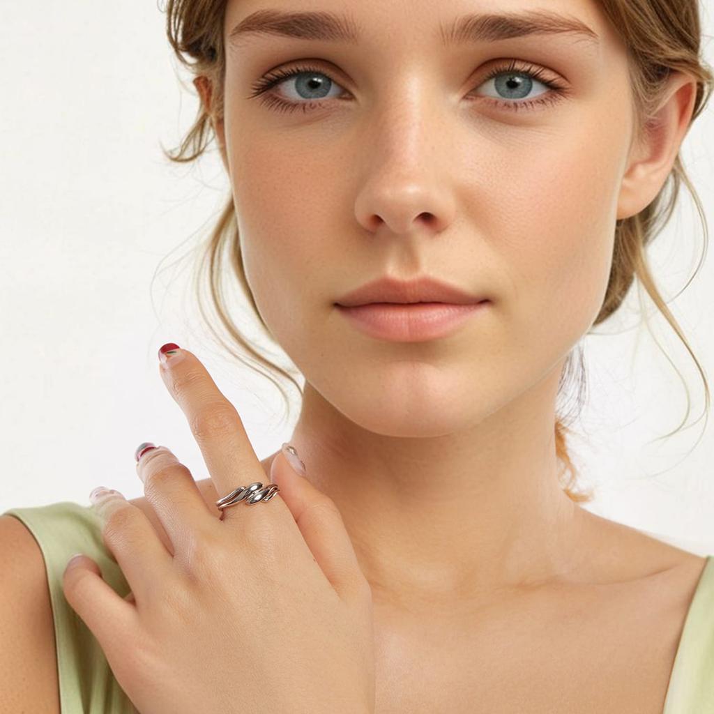 Silver universal ring in the shape of waves, silver 925
