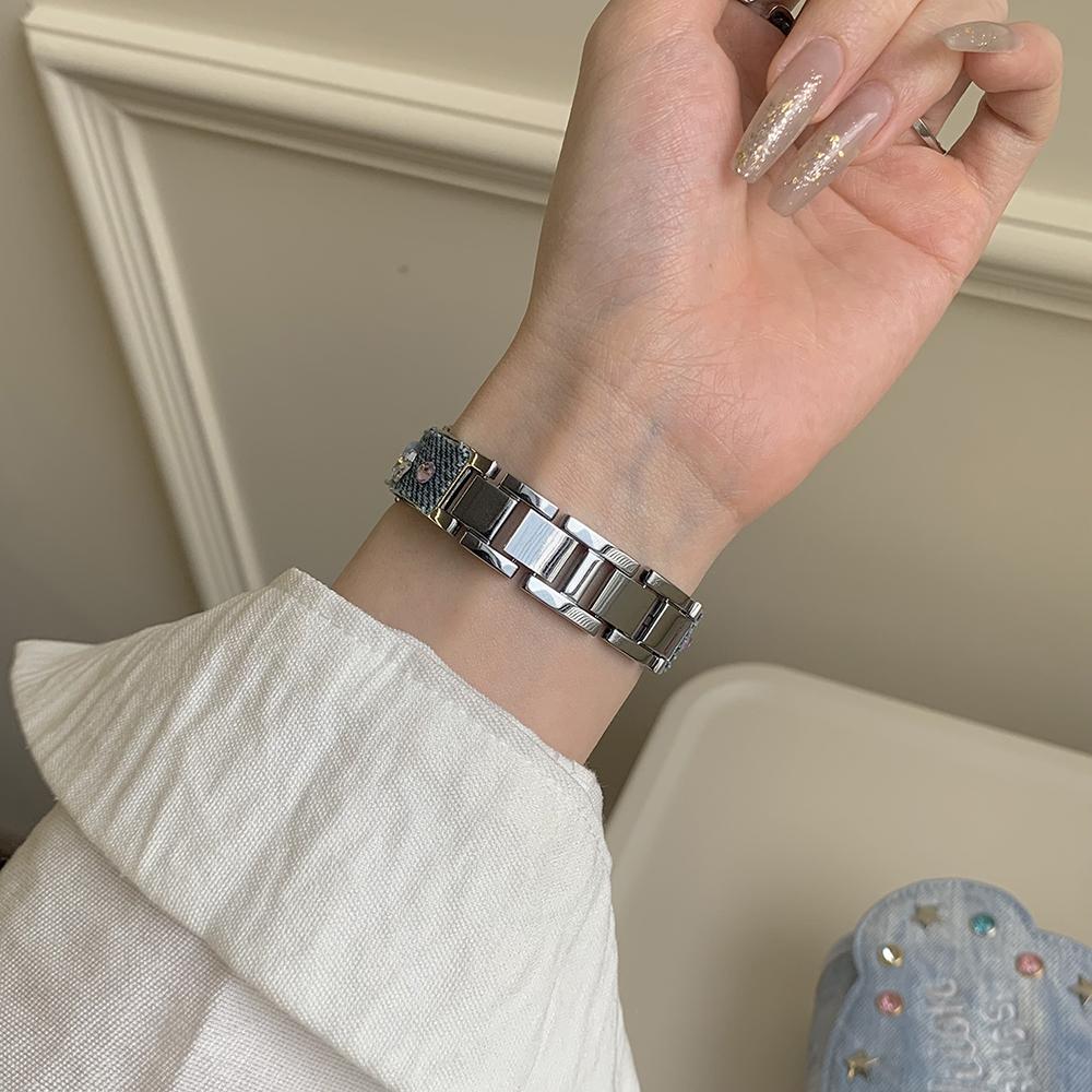 Denim Metal Strap for Apple Watch Series 10 9 8 7 SE 6 5 4 3 2 1 42mm 41mm 40mm 38mm Dopamine Rhinestone Watch Band