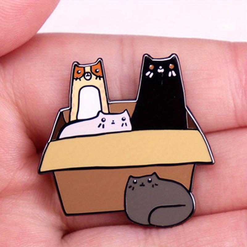 Cat Cardboard Box Brooch Cute 4 Cat Animal Badge Accessory