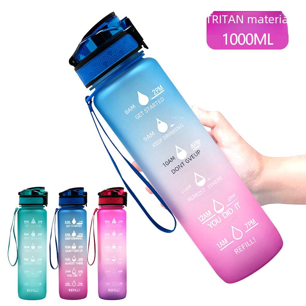 1L Gradient Frosted Travel Mug with Bounce Cover - 1000ml Space Cup, Large Capacity Student Water Bottle