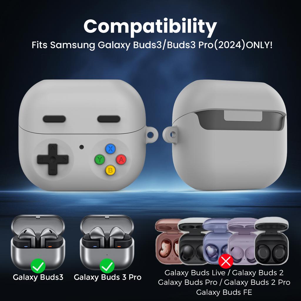 AHASTYLE PT-DD11 For Samsung Galaxy Buds3 Pro Silicone Case Game Console Design Split Protective Cover with Carabiner/Strap