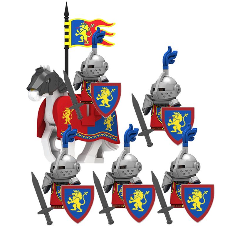 MOC Medieval Lion King Castle Knight Building Blocks Figure Accessories War Horse Cavalry Warrior Crusaders Toy Gift Bricks N029