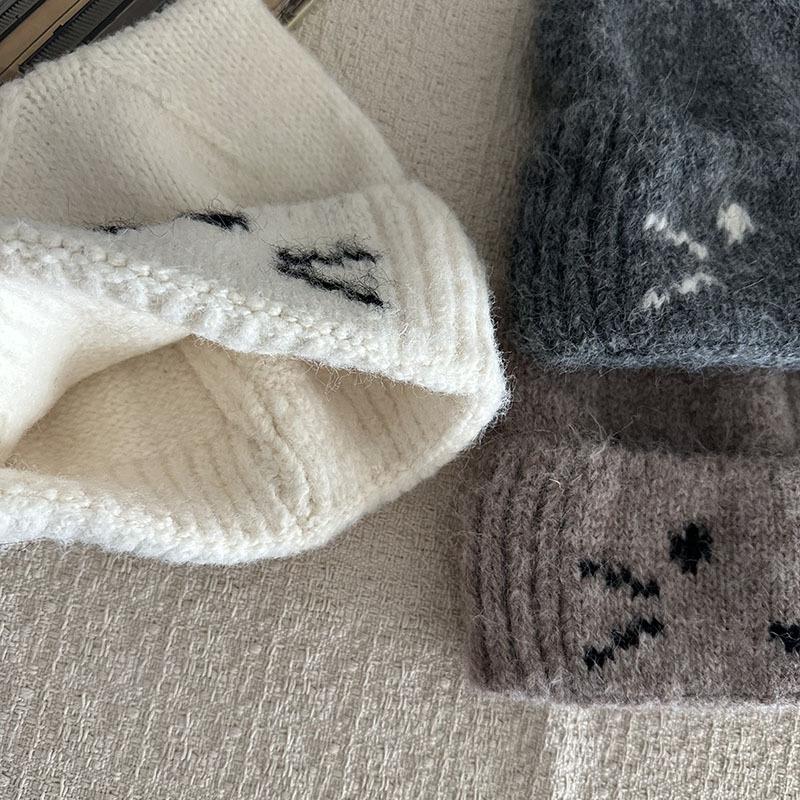 * Children's Fun * Korea's New Kitten Jacquard Wool Hat In Autumn and Winter, Daily Warm Big Head Circumference Knitted Hat