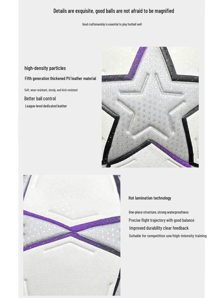 Premium Champions League Seamless Heat-bonded PU Football - Star Size 5 for Adult Competition