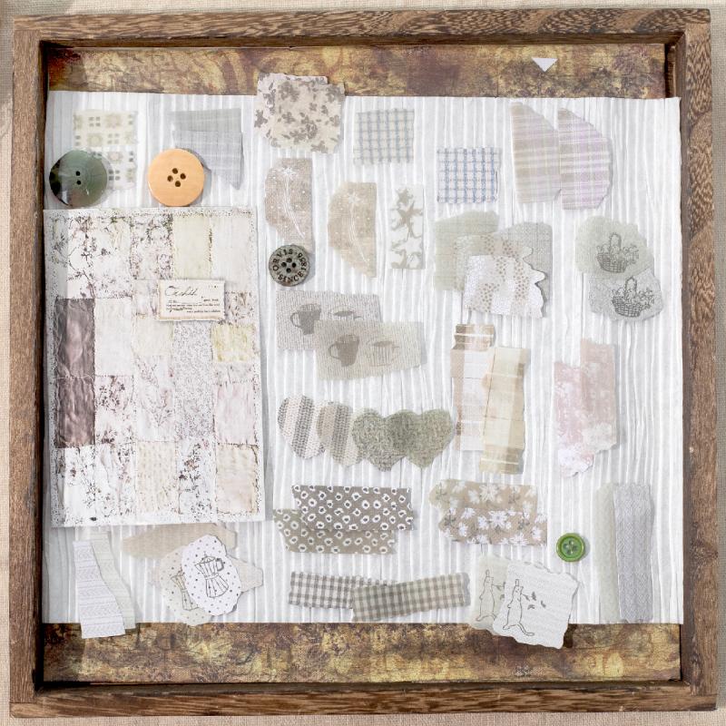 Journal GO 50pcs Dual Material Cloth Fabric Textured Stickers for Photo Frame Collage Junk Journal Scrapbooking Diy Material