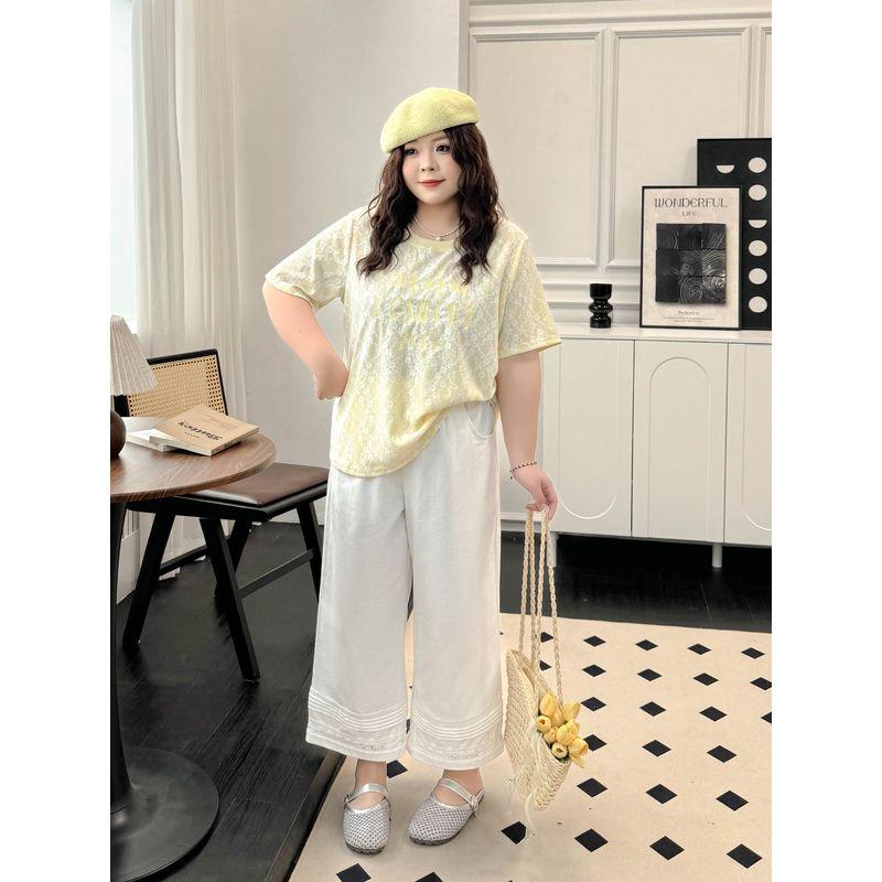 Plus size women clothing [Heavy Industry Fashion Brand T] Sweet Lace Embroidery Short sleeve T-shirt Summer Chubby Girl Loose Casual Top