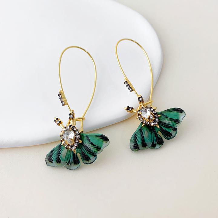 

Trendy Retro Green Butterfly Earrings - Unique Hand-Painted Design