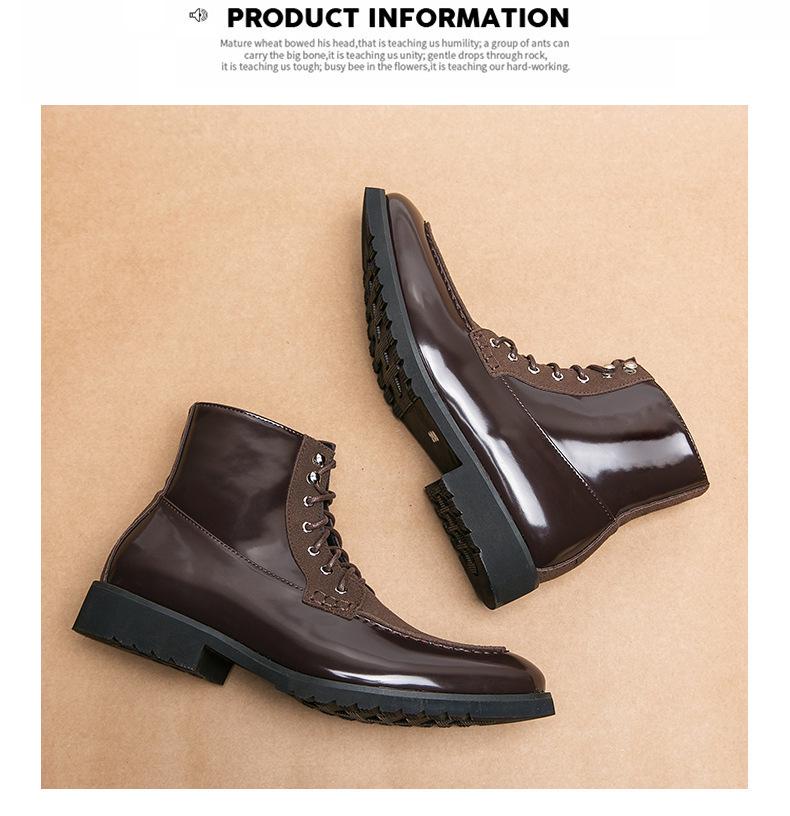 Men's European-American Leather Knight Boots: Large Size, Fashionable, Casual, Thick Sole, Height-Boosting, Winter-Autumn Dr. Martens Style.