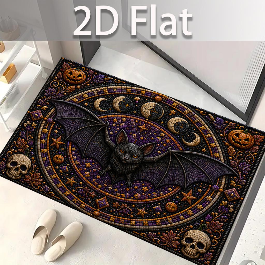 Gothic Bat Snake Rectangle Door Mat Astrology Rose Floral Non-Slip Welcome Rug Luxury Gold Black Carpet for Home Entrance Decor