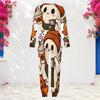Women Plus Size Round Neck Long Sleeve Cat Printed Cuffed Top And Pants Two Piece Set