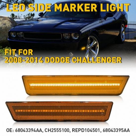 2PCS Amber Lens + LED Front Bumper Side Marker Light For Dodge Challenger 15-22
