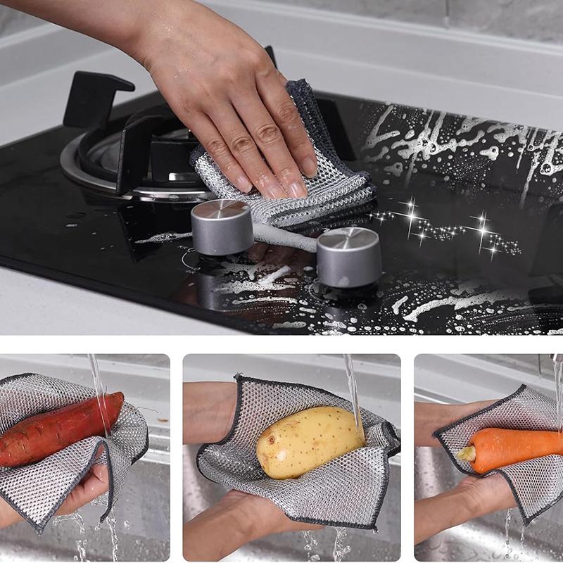 Dry Odor Free Scrub Cloths for Dishes Kitchen Cleaning Cloths for Cookware Sinks Stove Tops Non Scratch Steel Wire Dishcloths