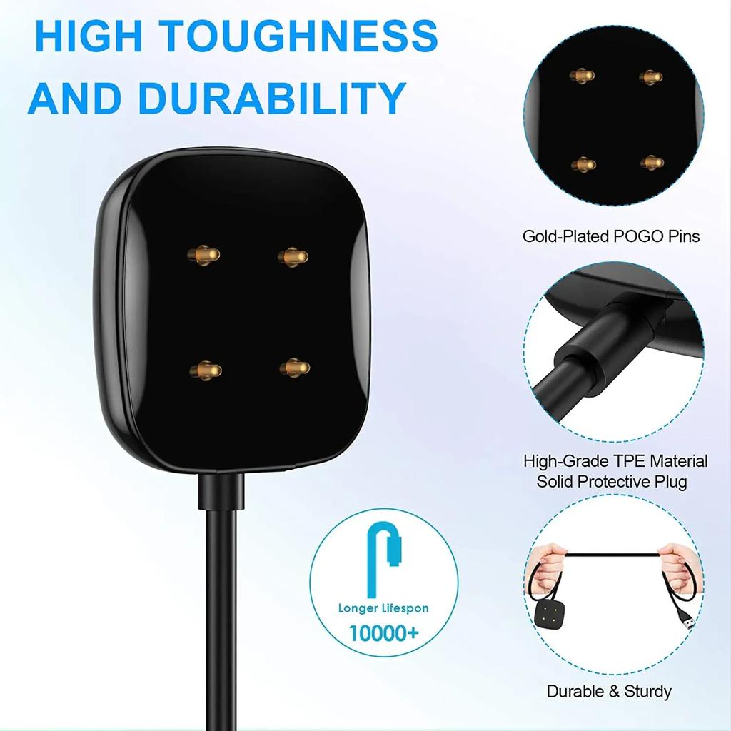 Charger Cable For Fitbit Fitbit Versa 3 4 Replacement 1m USB Charging Cable Cord Clip Dock For Sense 1 2 Smartwatch