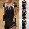 Women's Midi Dress V-Neck Short Sleeve Ethnic Style Dress Casual Gradual Print Lace Mesh Dress