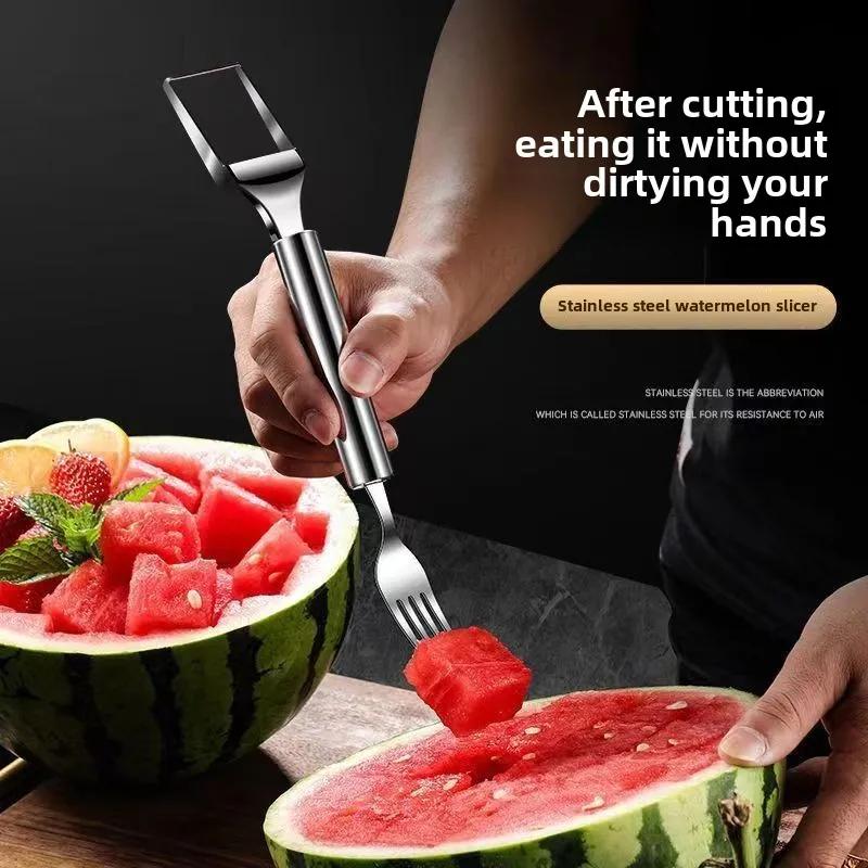 Stainless Steel Watermelon Cutter Tool, Dual Head Fruit Slicer for Melon & Fruits, Multi-Function Pulp Scooper Kitchen Gadget