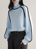 Women's Foreign Fashion Sweater, High Neck Crew Neck Top, Ribbed Knit Pullover for Women