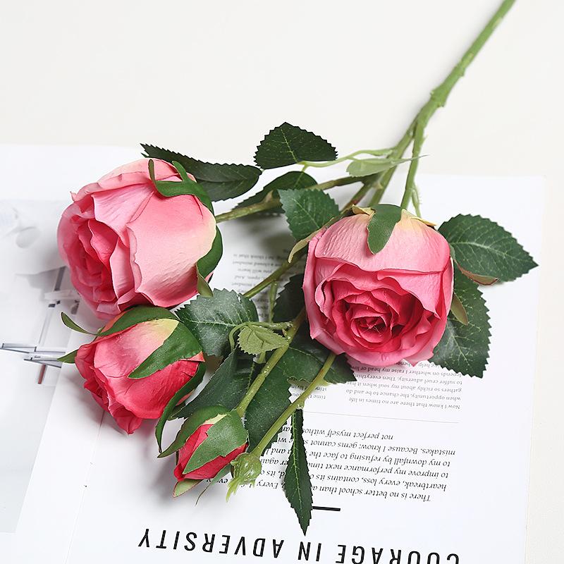 4 Head Simulated Roses Birthday Valentine's Day Wedding Home Fake Bouquet Silk Flower Decoration Floral Arrangement Flower Wall