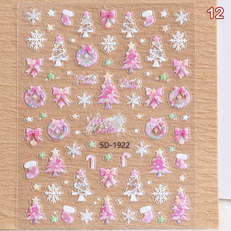 Christmas Lovely Cartoon Bowknot Santa Claus Snowman Christmas Tree Elk Snowflake Nail Art Stickers Xmas Cute Manicure Decals