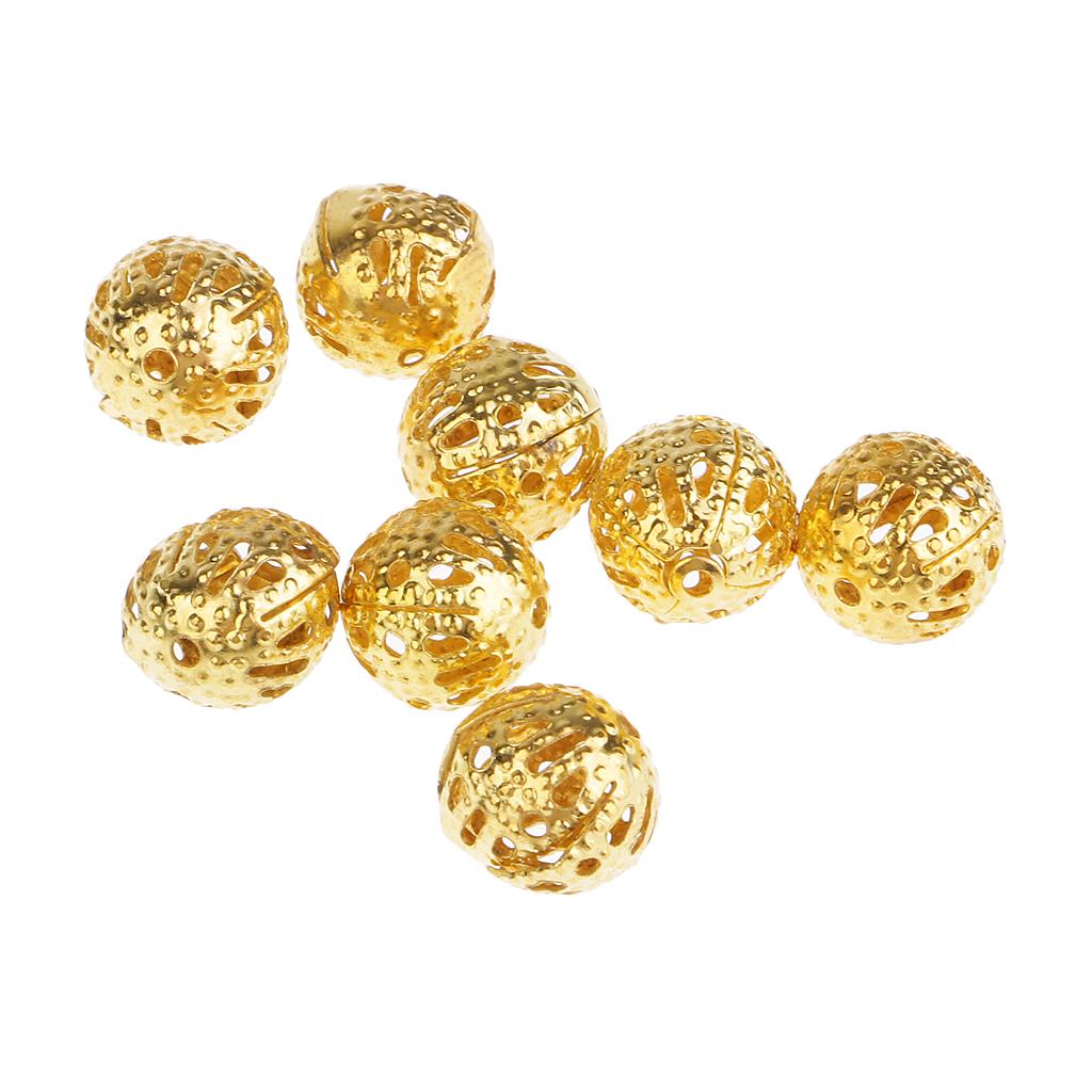 100 Stück goldene hohle filigrane Kugeln, lose Distanzperlen für die Schmuckherstellung, 8 mm