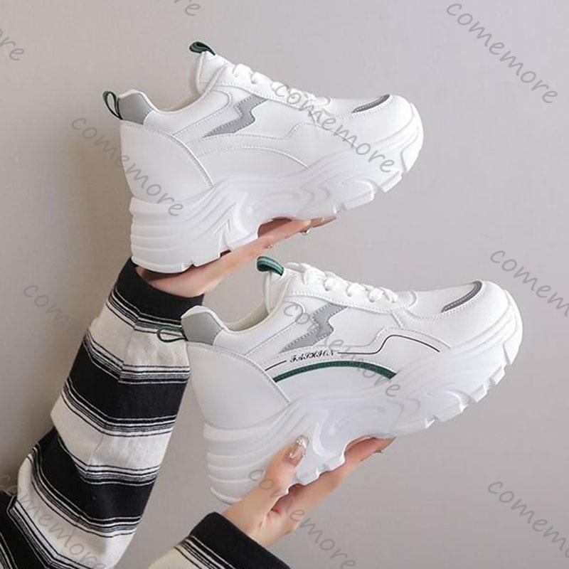 Fashion Comemore Inner Height Casual Women Sneakers Spring Autumn New Thick Bottom White Sports Daddy Shoes 7cm Chunky Heeled Tenis Shoe