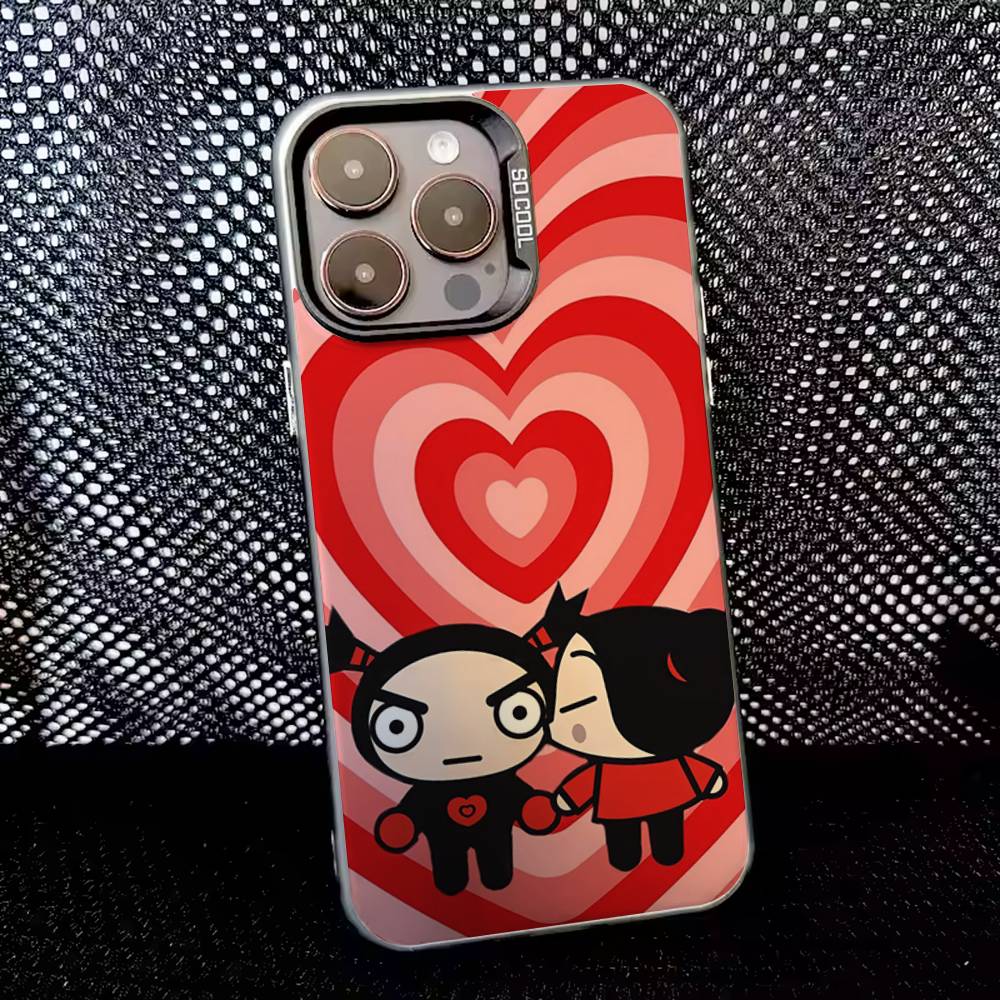 Pucca Cute Love Phone Case For iPhone 16,15,14,13,12,11,8,7,Pro,Max,Plus,Mini,XS,SE Anti Fall Black Matte Hard